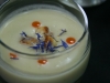 Vichyssoise Soup Shot with Rosemary Croutons and Red Pepper Oil 